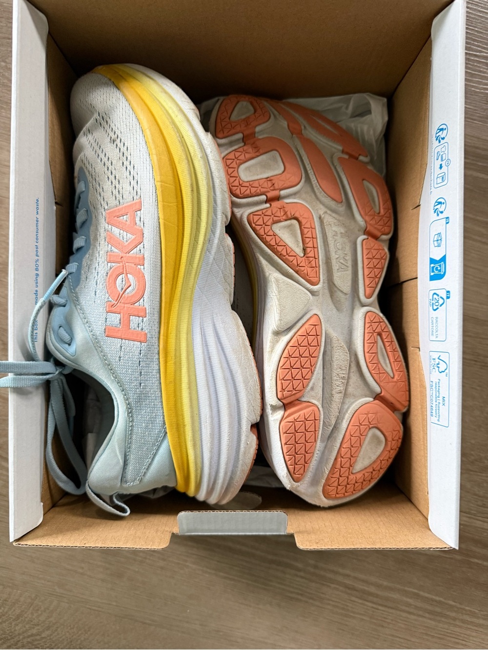 Hoka Blue Sneakers with Yellow and Coral Accents - Picture 2 of 4